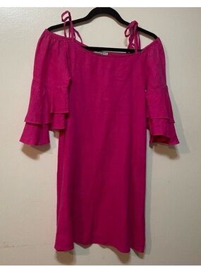 Elena Baldi Italy 100% Linen Pink Bell Sleeve Dress XS